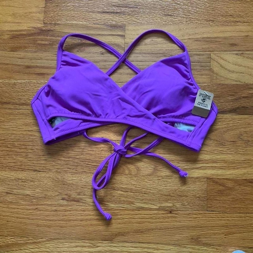 NWT Preppy Magenta Crisscross Victoria's Secret PINK BIkini Top Size S